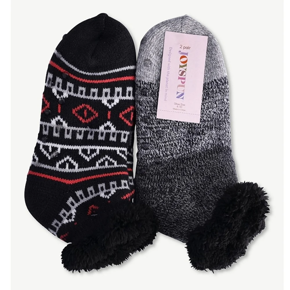 2-Pack Joyspun Women's Knit Slipper Socks Size 4-10